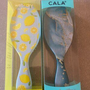 2 Wet 'n Dry Detangling Hair Brushes by Cala Lemon & Aqua Gold Swirls